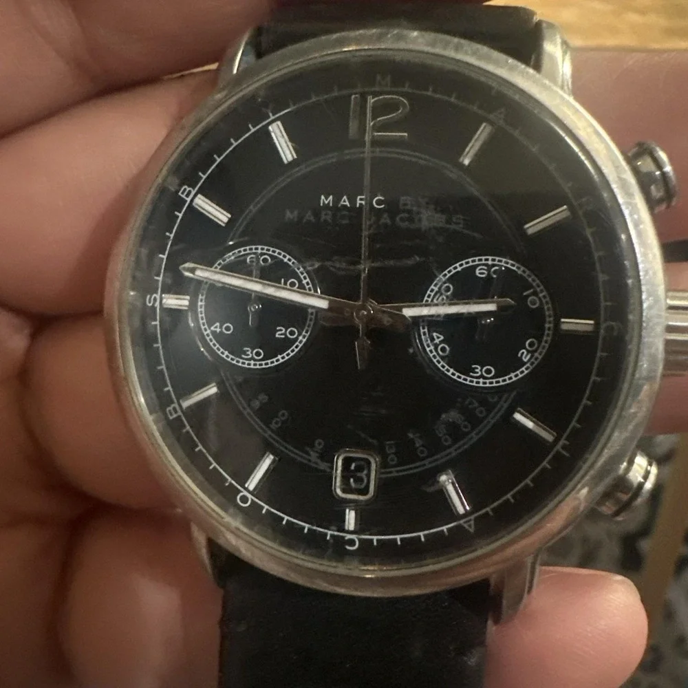 Working Marc Jacobs M711604 Black chronograph Mens watch New Battery 42mm Fit 8